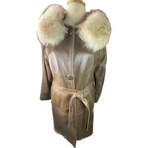 Princess Coat Brown Leather Fox Fur Small Medium Vintage Penny Lane Daisy Jones
